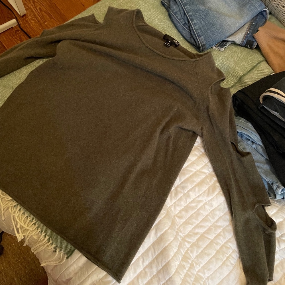 Aqua- green cashmere sweater with slits